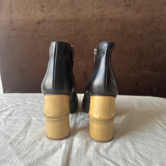Shaina Mote Ikebana Black Leather Bamboo Heeled Ankle Boots - Picture 4 of 7